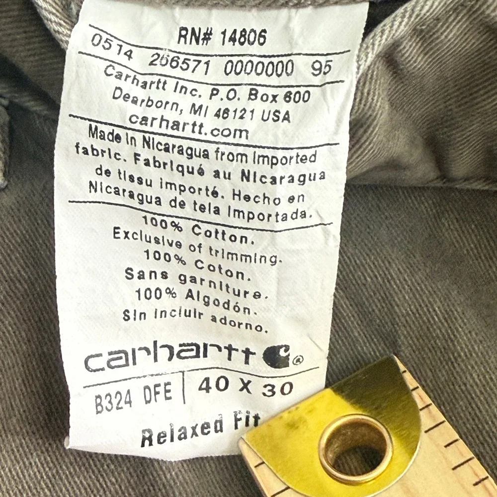 Carhartt B324 Dark Coffee Faded Canvas Double Knee Dungaree Carpenter Pant 40x30